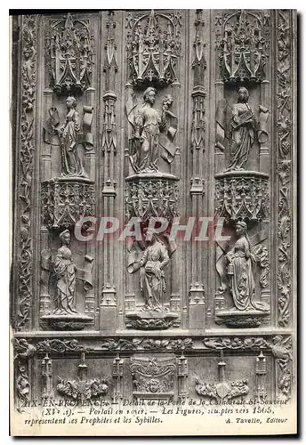 Cartes postales Aix en Provence detail de la Porte de la Cathedrale St Sauveur XI S Portail en noyer les Figures
