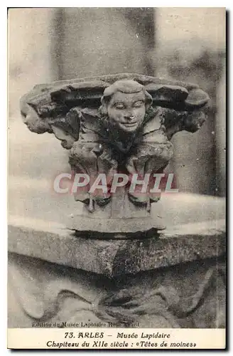 Cartes postales Arles Musee Lapidaire Chapiteau du XII siecle Tetes de Moines