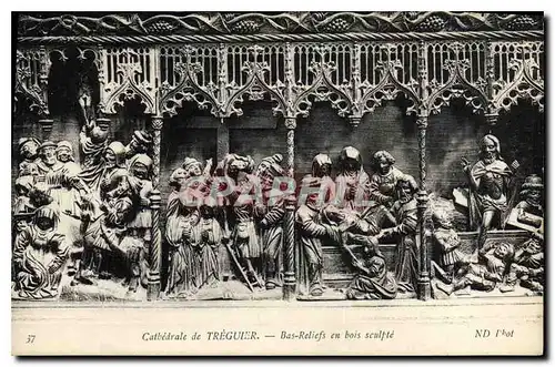 Ansichtskarte AK Cathedrale de Treguier Bas Reliefs en bois sculpte