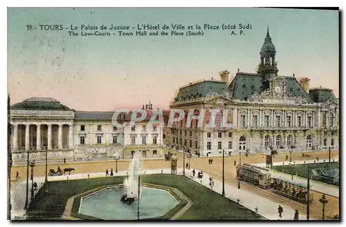 Cartes postales Tours le Palais de Justice l'Hotel de Ville et la Place Cote Sud