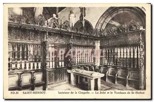 Ansichtskarte AK Saint Herbot Interieur de la Chapelle Le Jube et le Tombeau de St Herbot