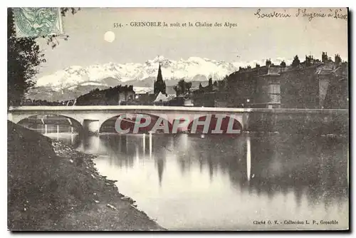 Cartes postales Grenoble la nuit et la Chaine des Alpes