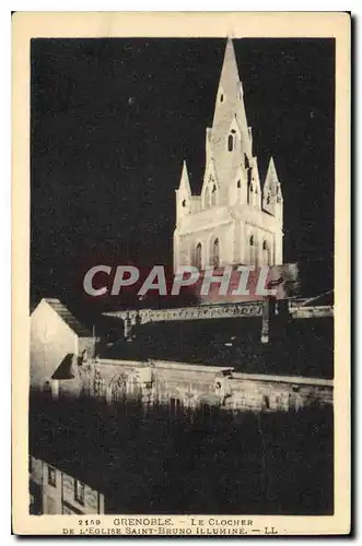 Cartes postales Grenoble Le Clocher de l'Eglise Saint Bruno Illumine