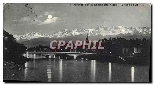 Cartes postales Grenoble et la Chaine des Alpes Effet de nuit