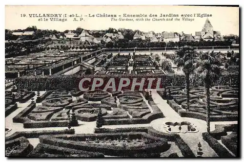 Cartes postales Villandry I et L Le Chateau Ensemble des Jardins avec l'Eglise et le Village