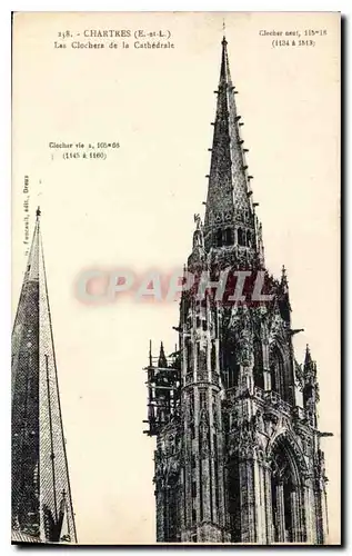 Cartes postales Chartres E et L Les Clochers de la Cathedrale