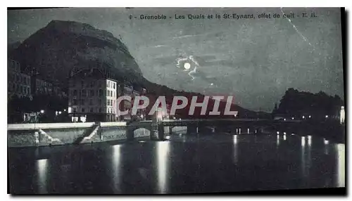 Cartes postales Grenoble Les Quais et le St Eynard effet de nuit