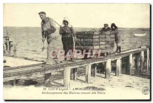 REPRO Cote d'Argent Arcachon Gironde Dechargement des Huitres venant des Parcs