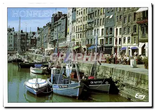 Moderne Karte Honfleur Calvados le Vieux Bassin et le Quai Sainte Catherine Bateaux de peche