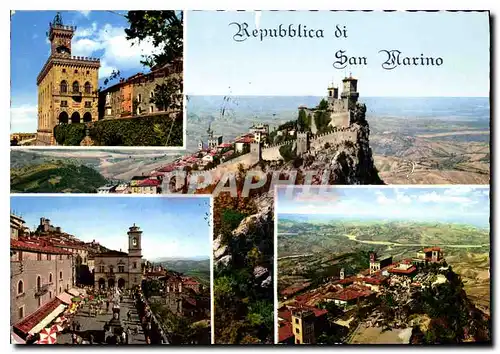 Moderne Karte Repubblica di S Marino Palazzo del Governo panorama Piazza dello Liberta e Panorama Nido del Fal
