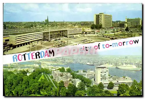 Cartes postales moderne Rotterdam Holland Centraal Station Panorama Haven Venaf Euromast