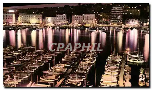 Moderne Karte Marseille la nuit le Vieux Port et Notre Dame de la Garde
