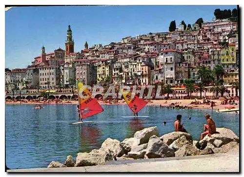 Cartes postales moderne Cote d'Azur Menton Alpes Maritimes les Plages et la Vieille Ville Planche a voile