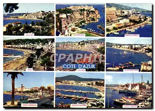 Moderne Karte Reflets de la Cote d'Azur Cote d'Azur Menton Monaco Monte-Carlo Nice Cannes Saint-Tropez