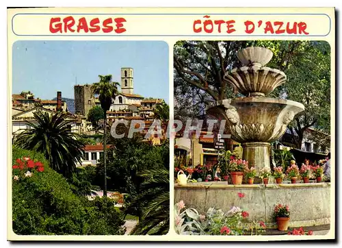 Moderne Karte Grasse Cote d'Azur French riviera la vieille ville et sa cathedrale la fontaine de la Place aux