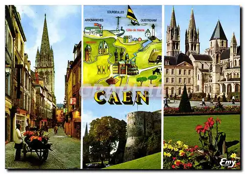 Moderne Karte Caen Calvados la rue Froide le Chateau l'Abbaye aux hommes