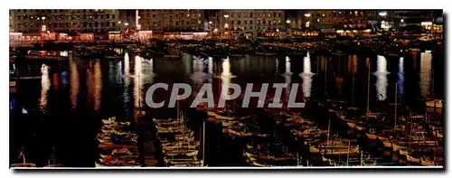 Moderne Karte Le Carrefour du Monde Marseille Jeux de lumiere dans les eaux du Vieix Port au fond Notre Dame d