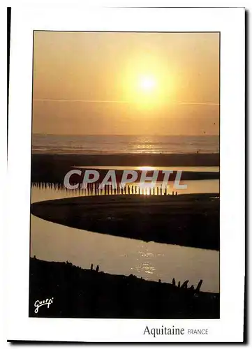 Cartes postales moderne Paysages des Landes Coucher de soleil sur l'embouchure du courant d'Huchet a Moliets