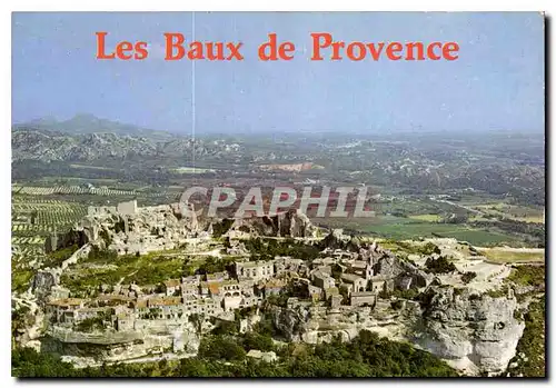 Moderne Karte Les Baux de Provence Bouches du Rhone vue par avion sur la cite