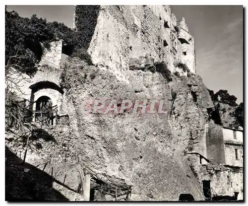 Moderne Karte Roquebrune Village le vieux chateau et son donjon feodal facade S O