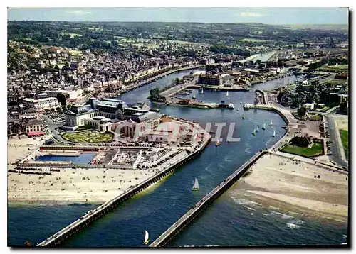 Moderne Karte Trouville Deauville Calvados Vue generale les jetees le casino la piscine