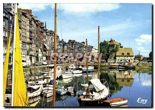 Moderne Karte Honfleur Calvados le vieux bassin le quai Sainte Catherine et la Lieutenance Bateau de peche