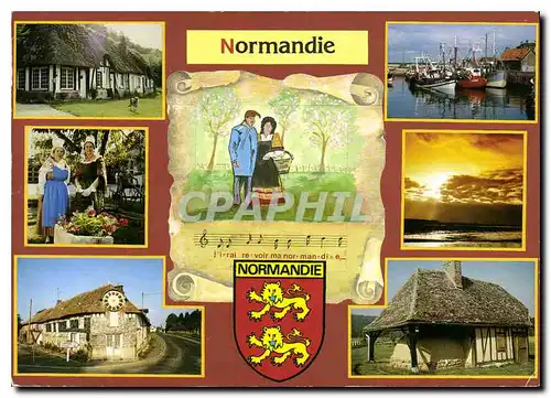 Moderne Karte La Normandie J'Irai revoir ma Normandie Lion