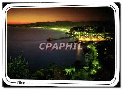 Moderne Karte Reflets de la Cote d'Azur Nice la nuit le port et la Promenade des Anglais