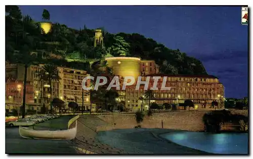 Moderne Karte Cote d'Azur French Riviera Nice Alpes Maritimes La Colline du Chateau la nuit