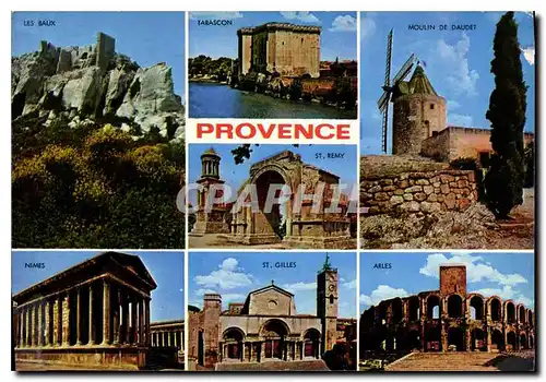 Moderne Karte Souvenir de Provence Les Baux Tarascon Moulin de Daudet Nimes St Gilles Arles