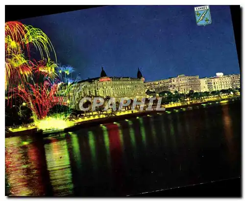 Moderne Karte Cannes Cote d'Azur French Riviera Feux d'artifices sur la Croisette