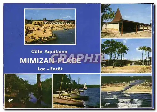 Moderne Karte Cote Aquitaine Mimizan Plage Lac Foret