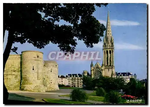 Moderne Karte Caen Calvados Eglise Saint Pierre et Remparts du Vieux Chateau