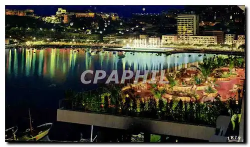 Moderne Karte Monaco la nuit Vue generale sur le Port la Terrasse et la Piscine de l'Hotel de Paris