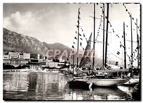 Moderne Karte Principaute de Monaco Les yachts au port Au fond Monte Carlo Bateaux