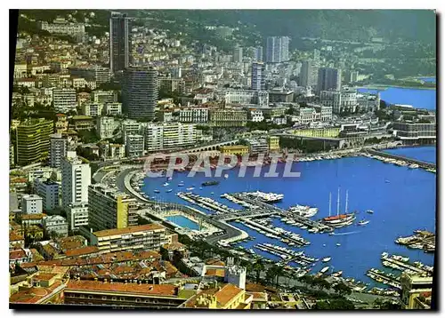 Moderne Karte Principaute de Monaco Vue aerienne Le Port et Monte Carlo