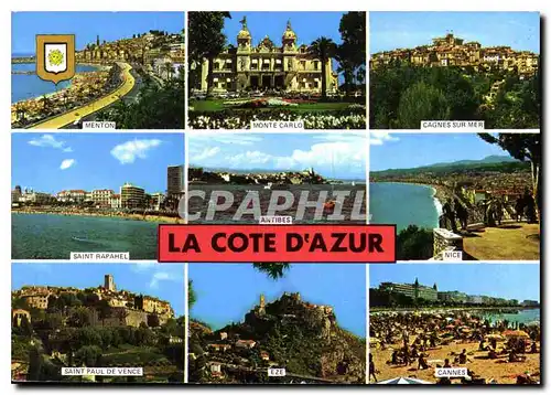 Cartes postales moderne La Cote d'Azur Menton Monte Carlo Cagnes sur Mer Saint Rapael Antibes Nice Saint Paul de Vence E