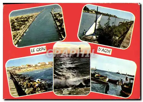 Cartes postales moderne Le Grau d'Agde Herault la plage le Canal ses bateaux de peche et les deux Phares a l'embouchure