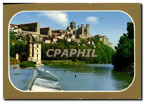 Moderne Karte Beziers Herault vue panoramique sur la Cathedrale St Nazaire dominant l'Orb