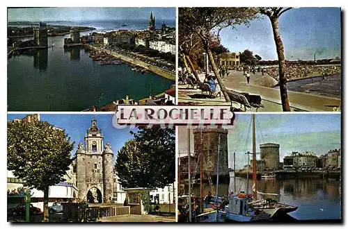 Cartes postales moderne La Rochelle Char Marit de gauche a droite le Port et les trois tours la Plage du Mail la grosse