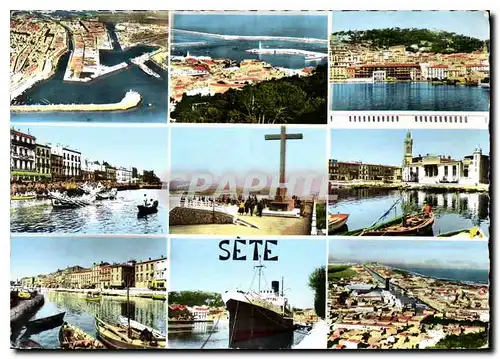 Cartes postales moderne Sete vue aerienne Cliche R Durandaud l'Entree du port vue generale les Joutes Sommet du Mont St