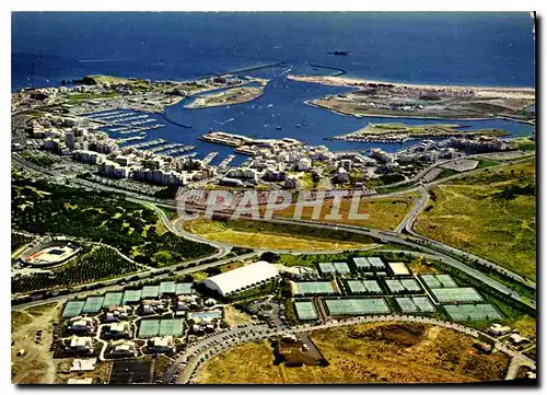 Moderne Karte Littoral Languedocien le Cap d'Agde au premier plan les tennis de P Barthes