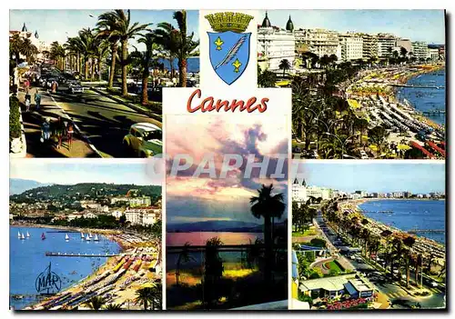 Ansichtskarte AK La Cote d'Azur Cannes le Croisette les Palaces de la Croisette la plage et le Suquet Coucher de