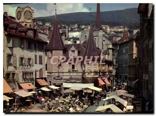 Cartes postales moderne Neuchatel la perle du Jura Suisse la Place du Marche
