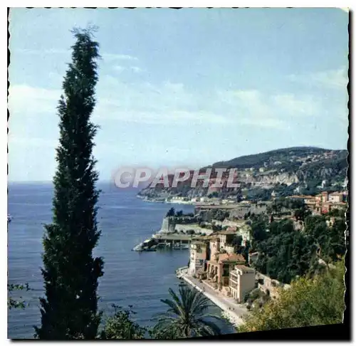 Moderne Karte Reflets de la Cote d'Azur Villefranche sur Mer vue generale au loin le Cap de Nice