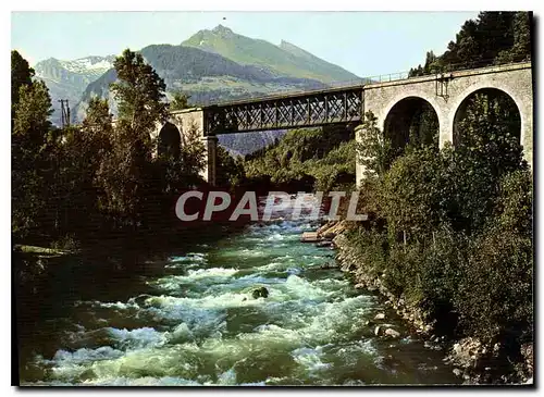 Moderne Karte Bourg St Maurice Savoie le viaduc au fond Pointe du Clapey L'Isere Depart des championats de can