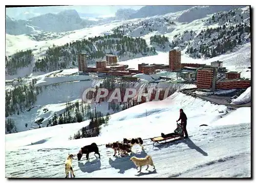 Moderne Karte La Plagne et Bellecote vues d'une promenade pietons Chiens Traineau