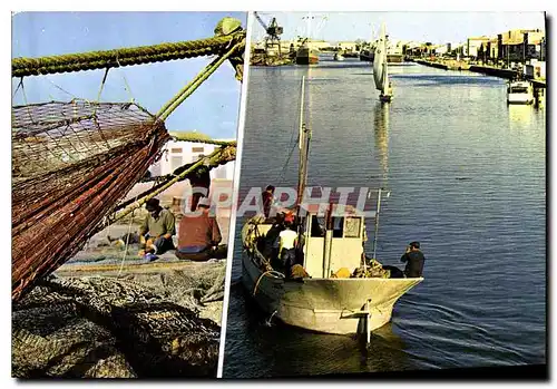 Cartes postales moderne Port la Nouvelle Remaillage des filets depart pour la peche