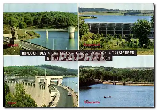 Moderne Karte Bonjour des 4 Barrages Grusse von den 4 Talsperren