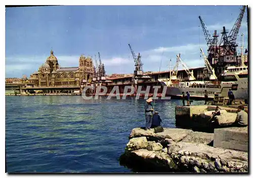 Moderne Karte Marseille Le Port et la Cathedrale